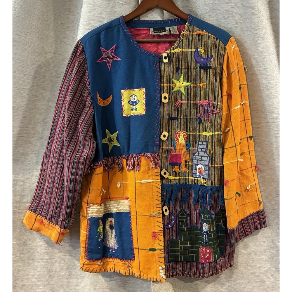 Vintage Maggie Barnes Women's Blazer Jacket Patchwork Size XL Retro Celestial